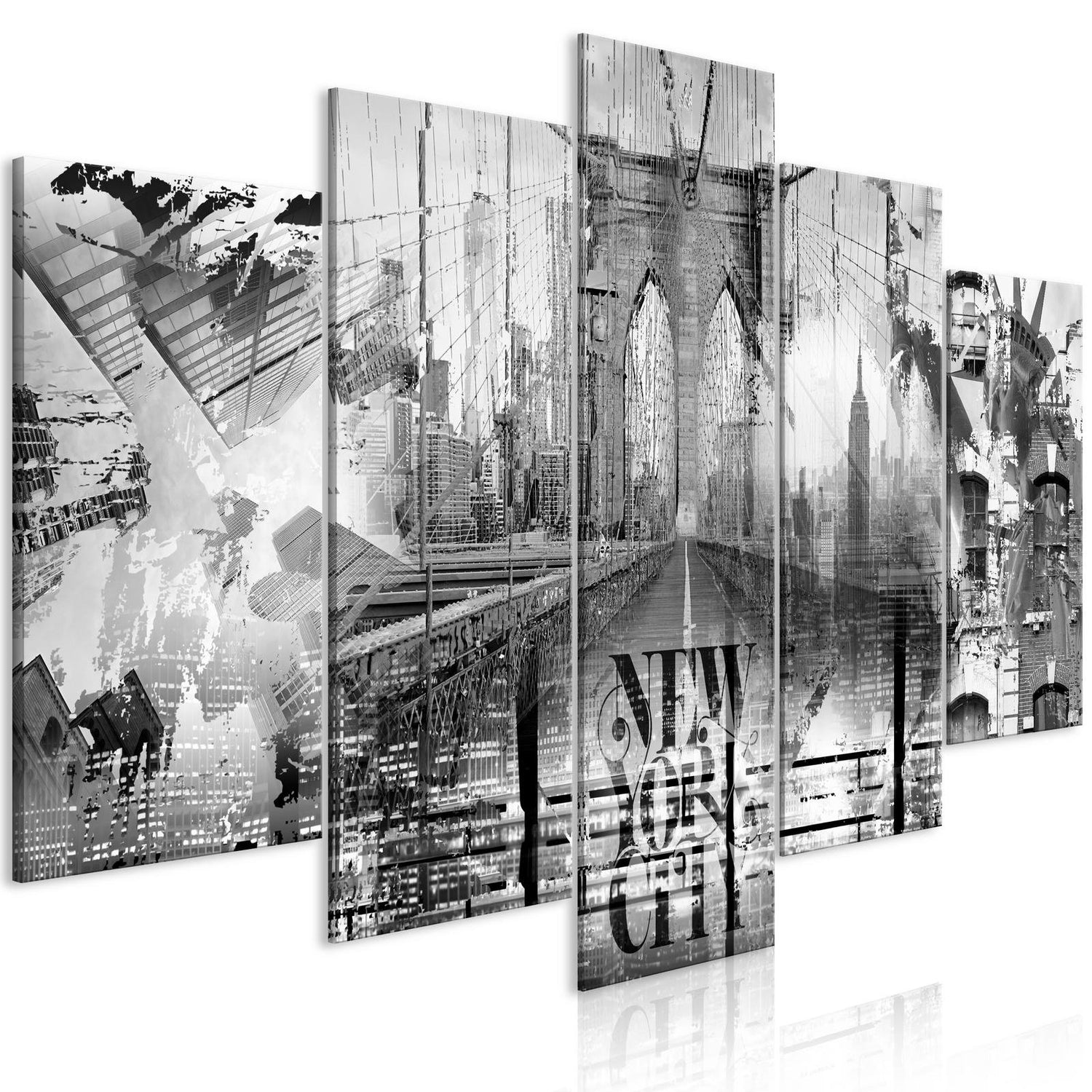 Stretched Canvas Wall Art - New York Collage Black & White - Stretched & Framed Ready To Hang Art-Tiptophomedecor