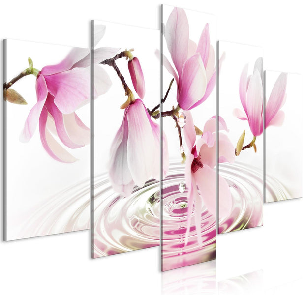 Stretched Canvas Floral Art - Magnolia Waterdrops Pink 5 Piece - Stretched & Framed Ready To Hang Art-Tiptophomedecor