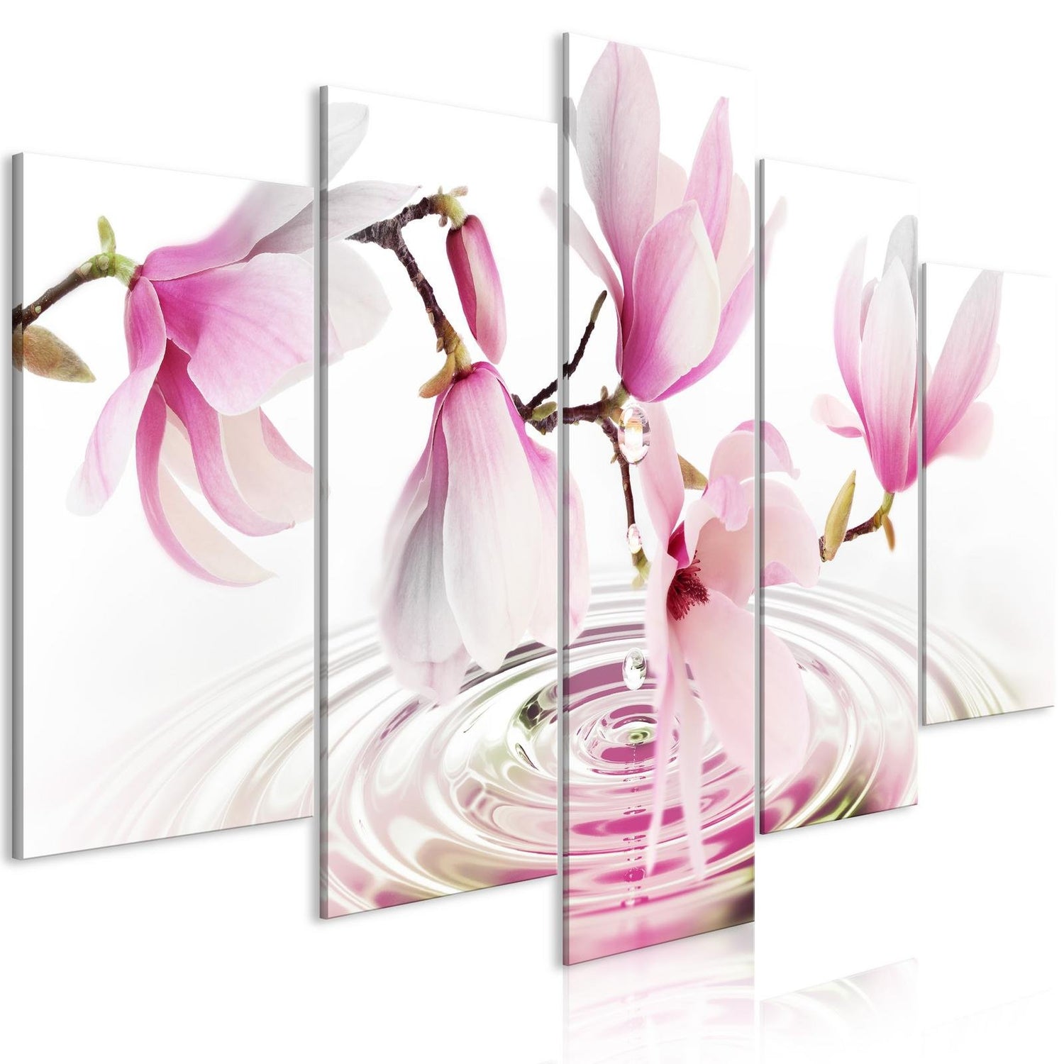 Stretched Canvas Floral Art - Magnolia Waterdrops Pink 5 Piece - Stretched & Framed Ready To Hang Art-Tiptophomedecor