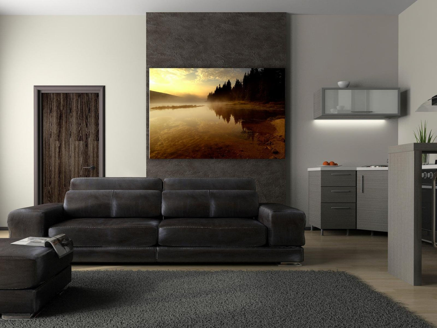 Stretched Canvas Landscape Wall Art - Autumn Evening At The Lake - Stretched & Framed Ready To Hang Art-Tiptophomedecor