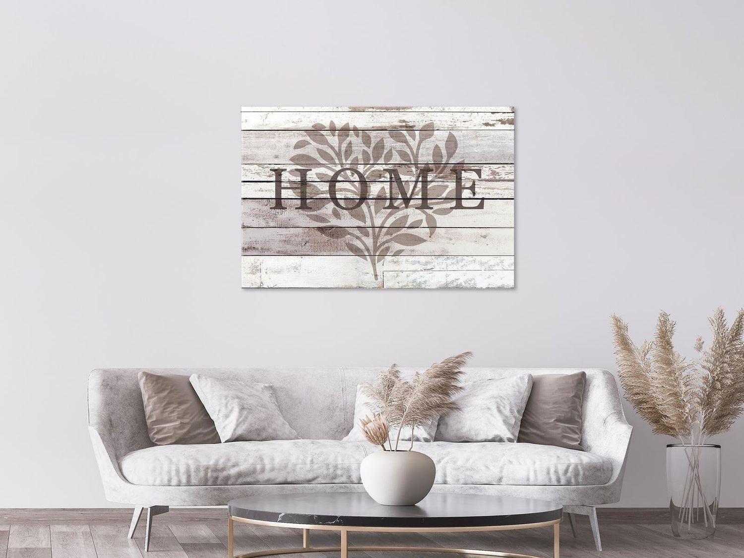 Stretched Canvas Vintage Wall Art - Home Leaves On Wood - Stretched & Framed Ready To Hang Art-Tiptophomedecor
