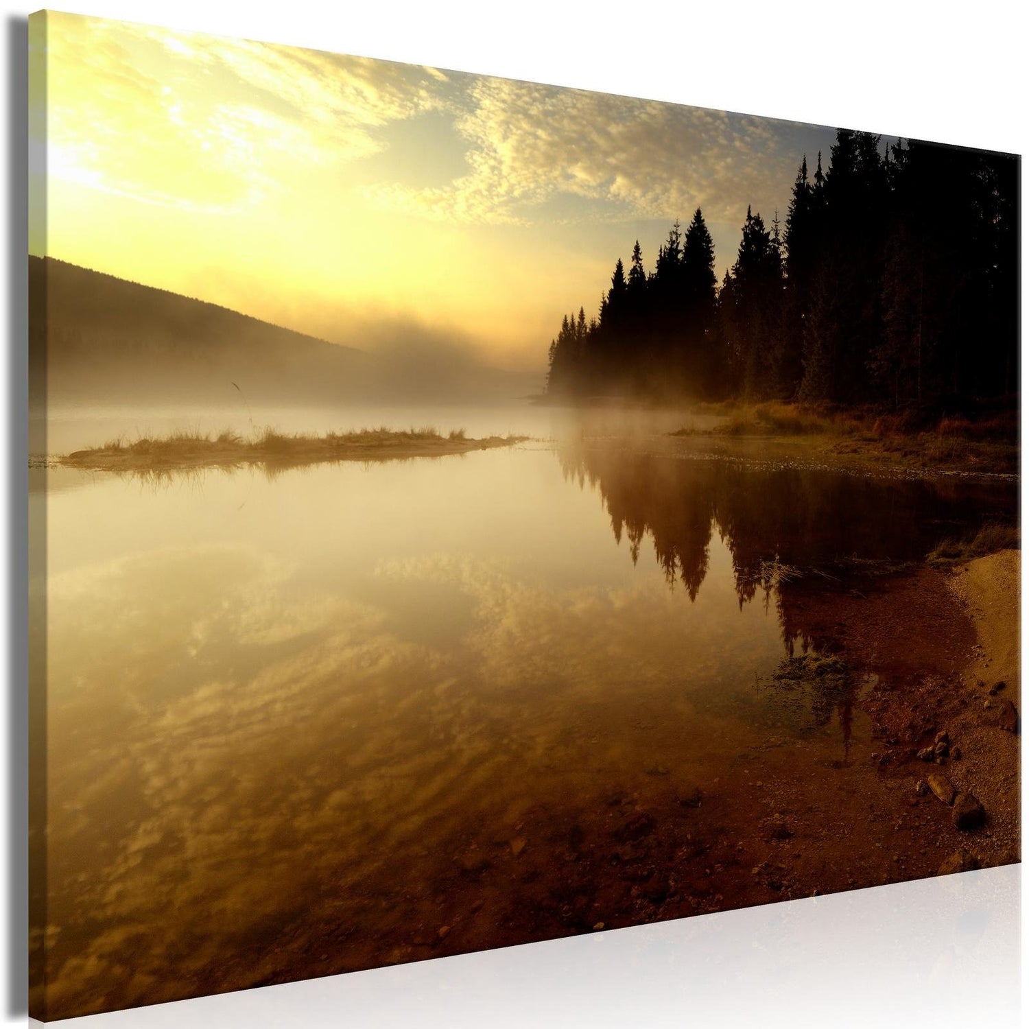 Stretched Canvas Landscape Wall Art - Autumn Evening At The Lake - Stretched & Framed Ready To Hang Art-Tiptophomedecor