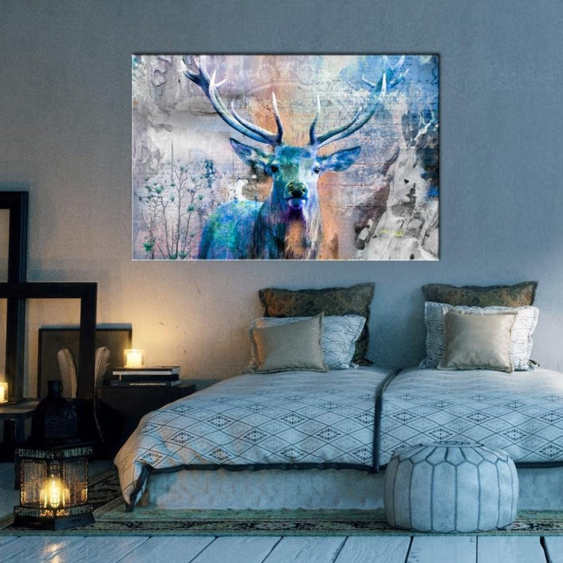 Stretched Canvas Animal Art - Blue Deer-Tiptophomedecor