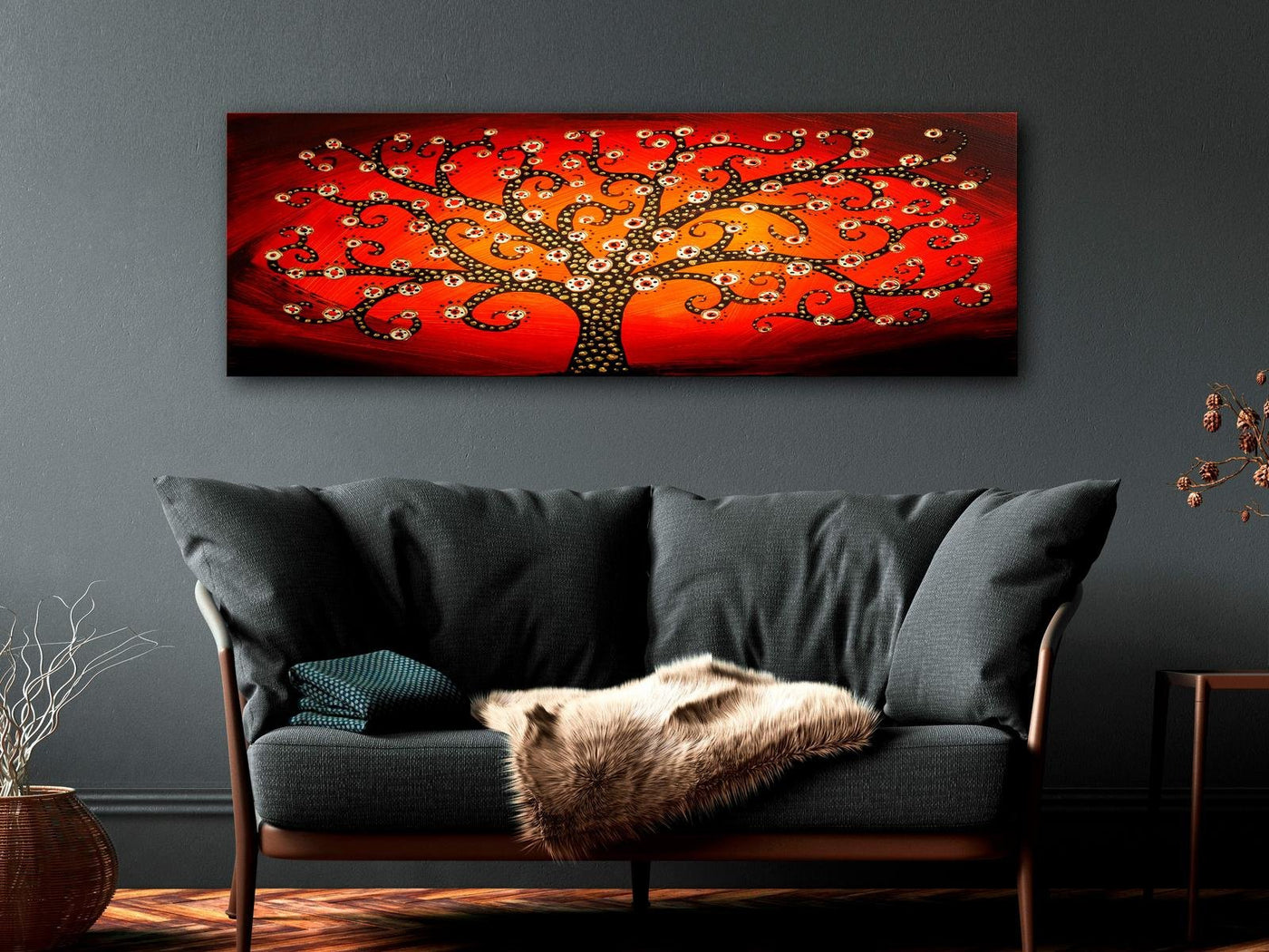 Abstract Canvas Wall Art - Modern Tree Of Life Red - Stretched & Framed Canvas Ready To Hang Art-Tiptophomedecor