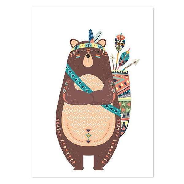 Tribal Woodland Cartoon Animals Nursery Canvas Prints-TipTopHomeDecor