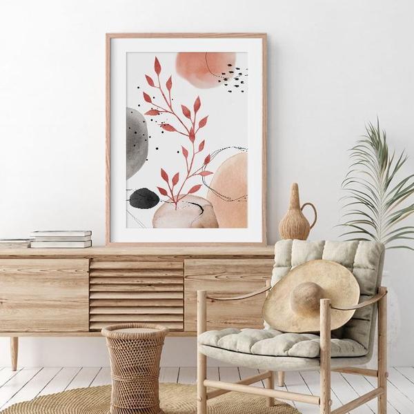 Abstract Watercolor Landscape Wood Pampas Grass Cow Gallery Wall Art Prints