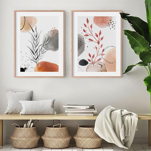 Abstract Watercolor Landscape Wood Pampas Grass Cow Gallery Wall Art Prints