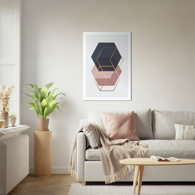 Marble Blush Dark Blue Gold Geometric Poster 03