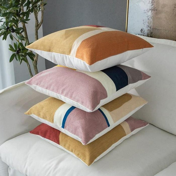 Abstract Aesthetic Bohemian Earth Colors Embroidered Cushion Covers-TipTopHomeDecor