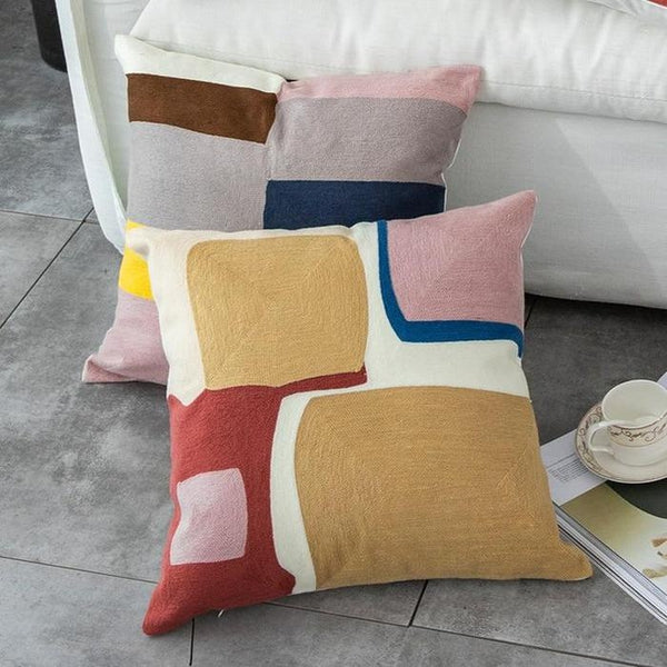 Abstract Aesthetic Bohemian Earth Colors Embroidered Cushion Covers-TipTopHomeDecor