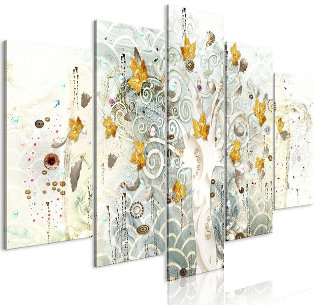 Abstract Stretched Canvas Art - Autumn Leaves 5 Piece-Tiptophomedecor