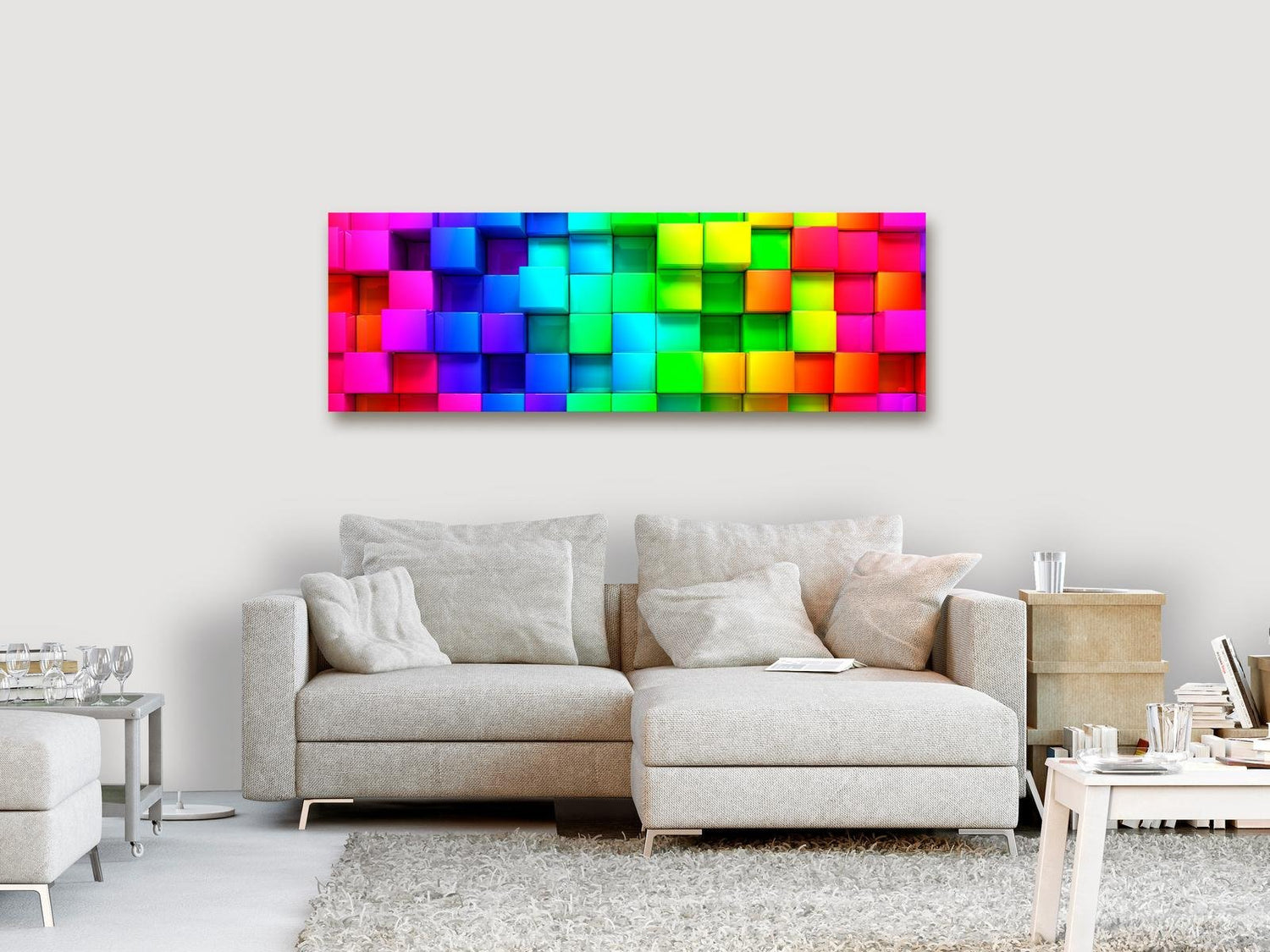 Abstract Stretched Canvas Art - Colourful Cubes Narrow-Tiptophomedecor