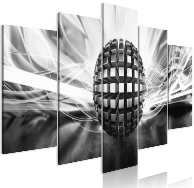 Abstract Stretched Canvas Art - Metal Ball Black And White 5 Piece-Tiptophomedecor
