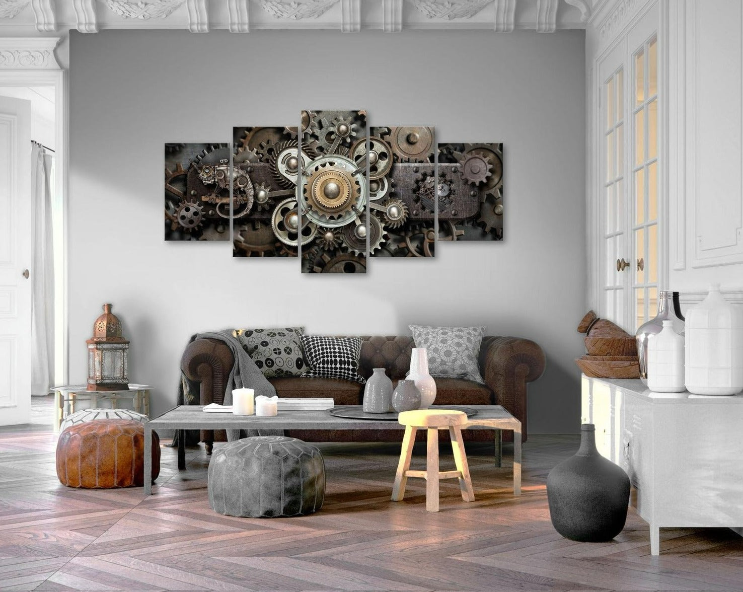 Abstract Stretched Canvas Art - Old Mechanism 5 Piece-Tiptophomedecor