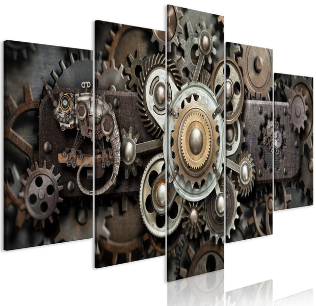 Abstract Stretched Canvas Art - Old Mechanism 5 Piece-Tiptophomedecor