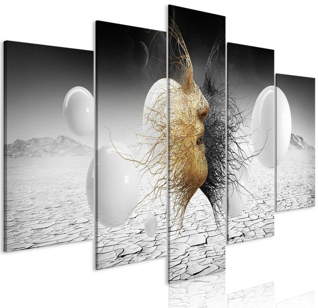 Abstract Stretched Canvas Art - Woven Faces Golden 5 Piece-Tiptophomedecor