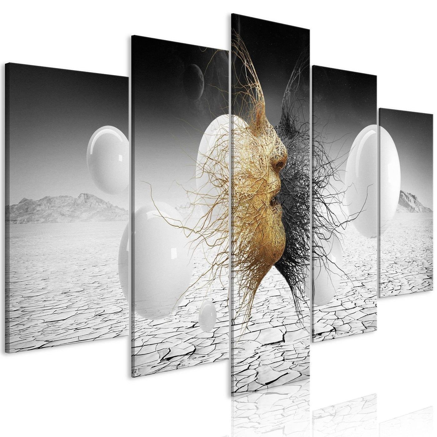 Abstract Stretched Canvas Art - Woven Faces Golden 5 Piece-Tiptophomedecor