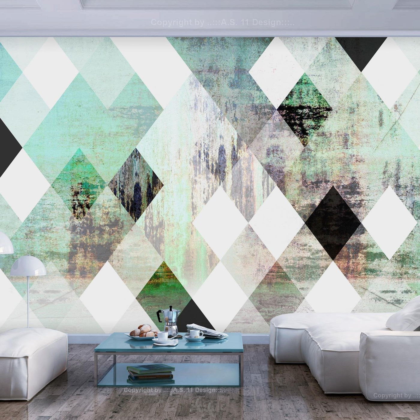 Wall mural - Rhombic Chessboard (Green)-TipTopHomeDecor