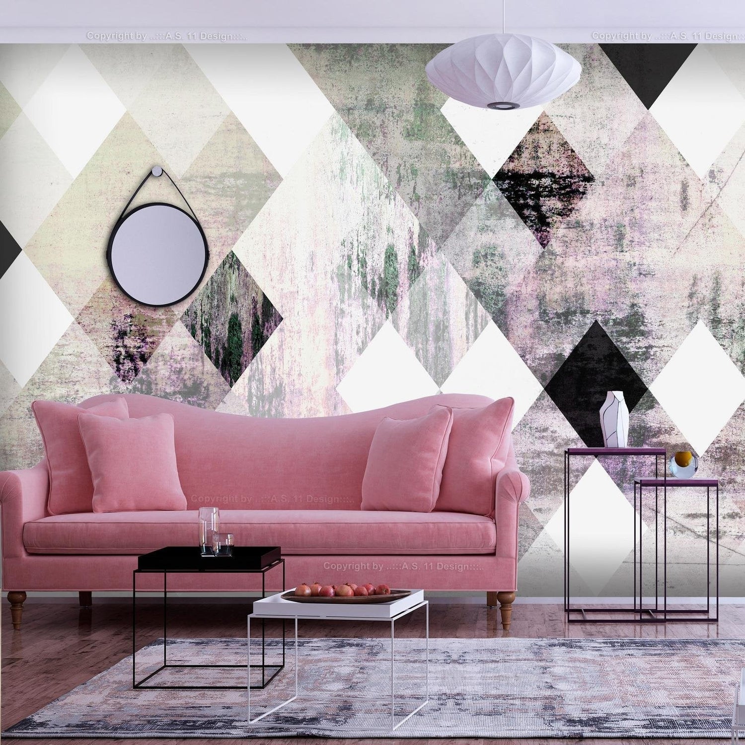Wall mural - Rhombic Chessboard (Pink)-TipTopHomeDecor