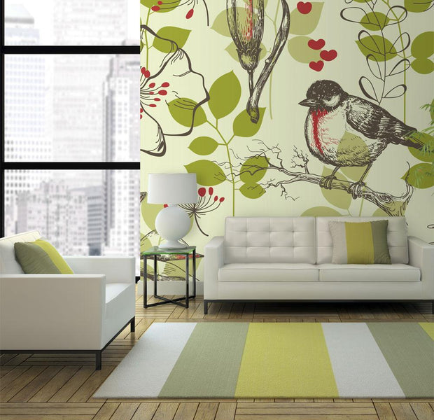 Wall mural - Bird and lilies vintage pattern-TipTopHomeDecor