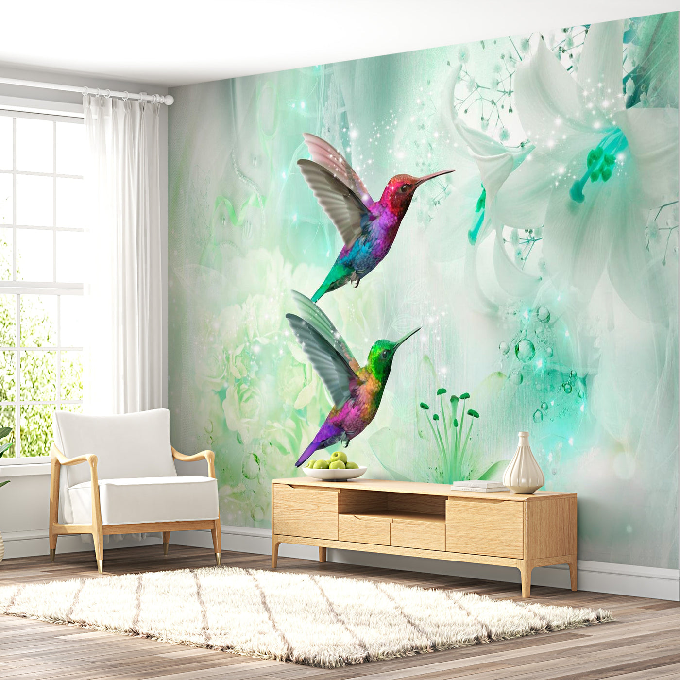 Wall mural - Colourful Hummingbirds (Green)-TipTopHomeDecor