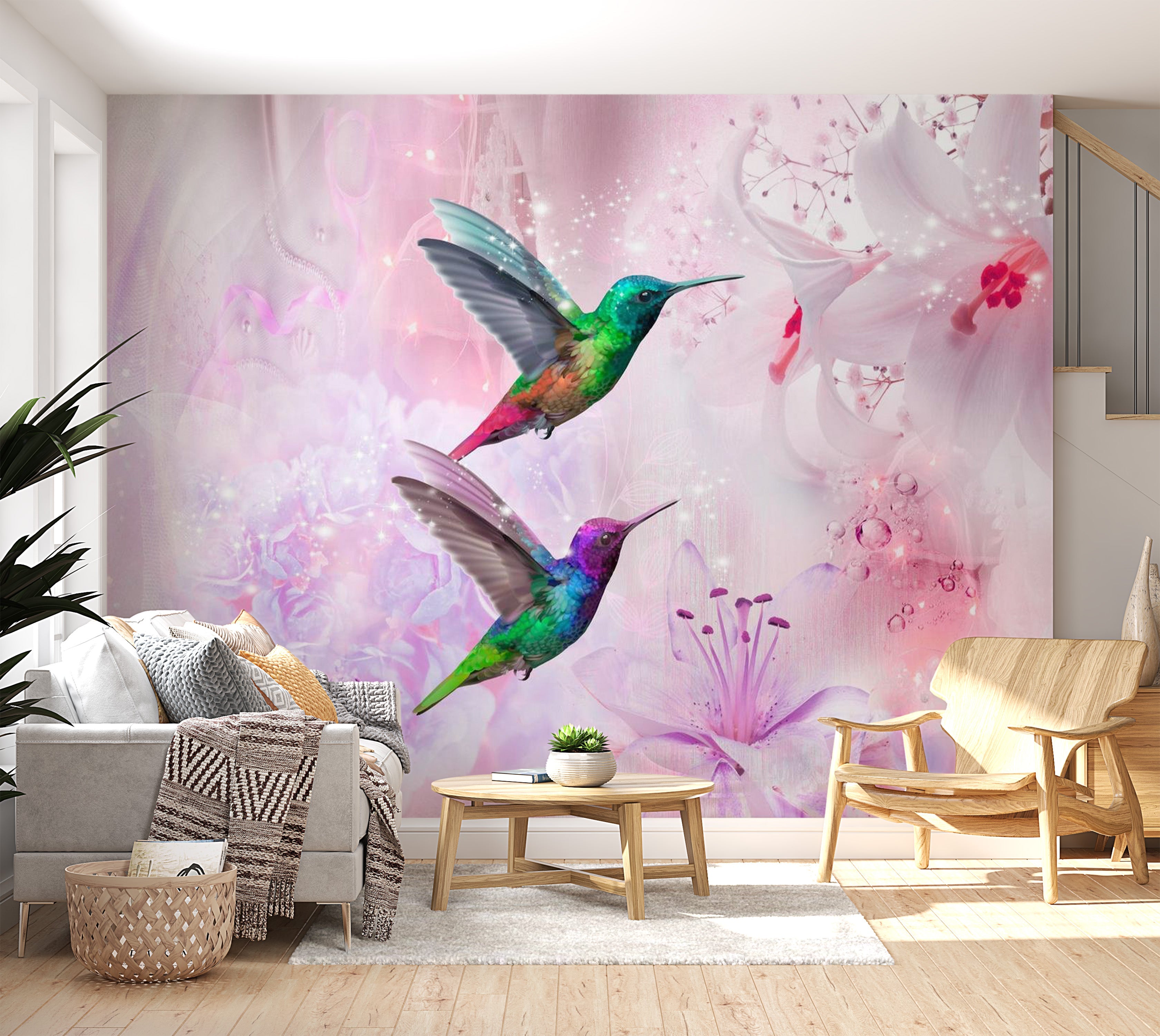 Wall mural - Colourful Hummingbirds (Purple)-TipTopHomeDecor