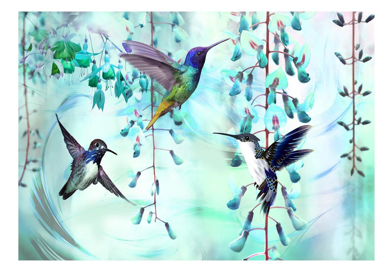 Wall mural - Flying Hummingbirds (Green)-TipTopHomeDecor