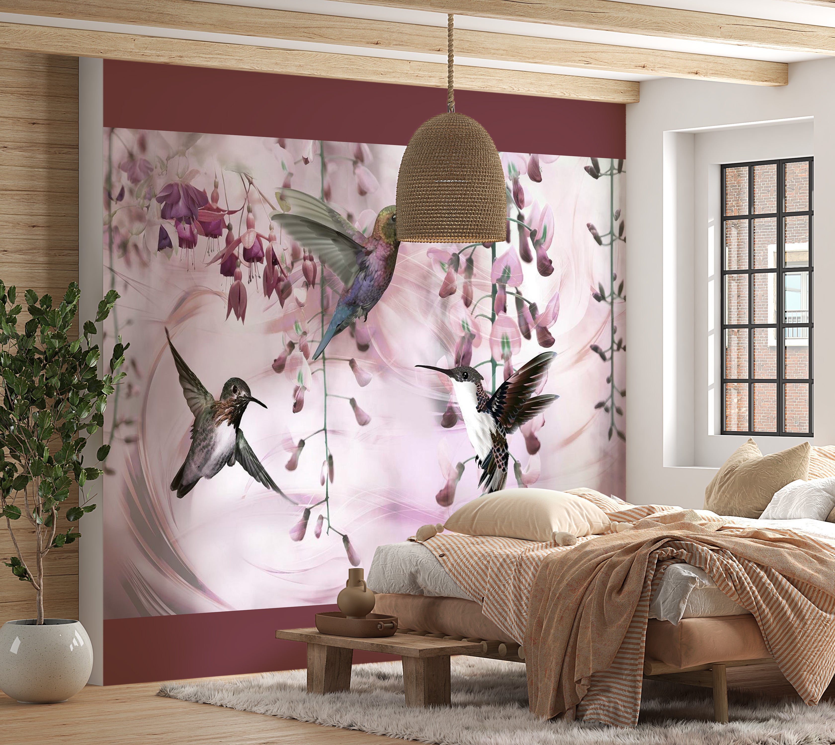 Wall mural - Flying Hummingbirds (Pink)-TipTopHomeDecor