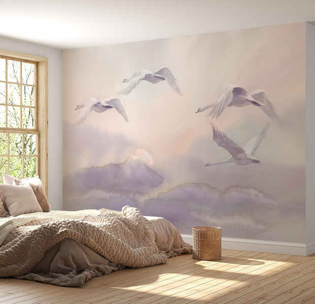 Wall mural - Flying Swans-TipTopHomeDecor