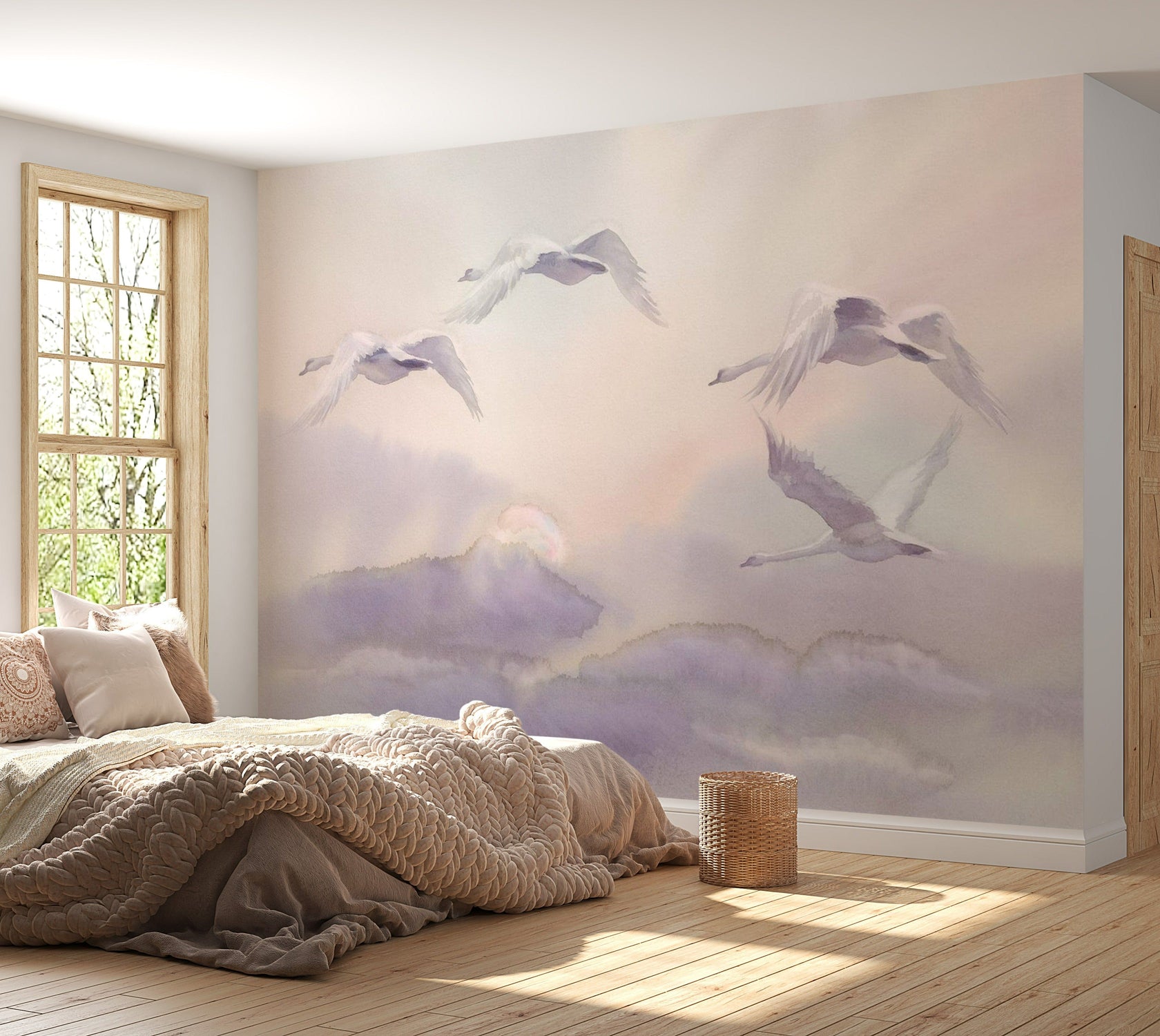 Wall mural - Flying Swans-TipTopHomeDecor