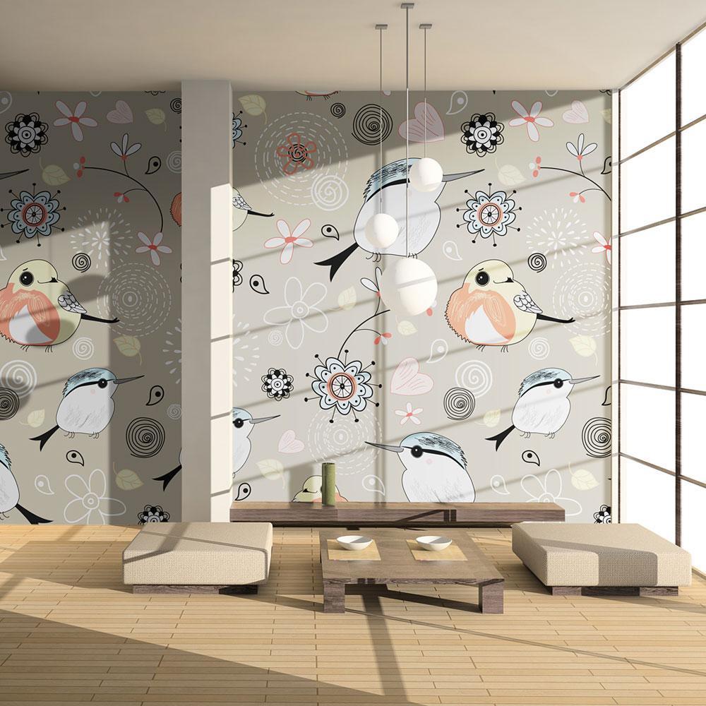 Wall mural - Natural pattern with birds-TipTopHomeDecor