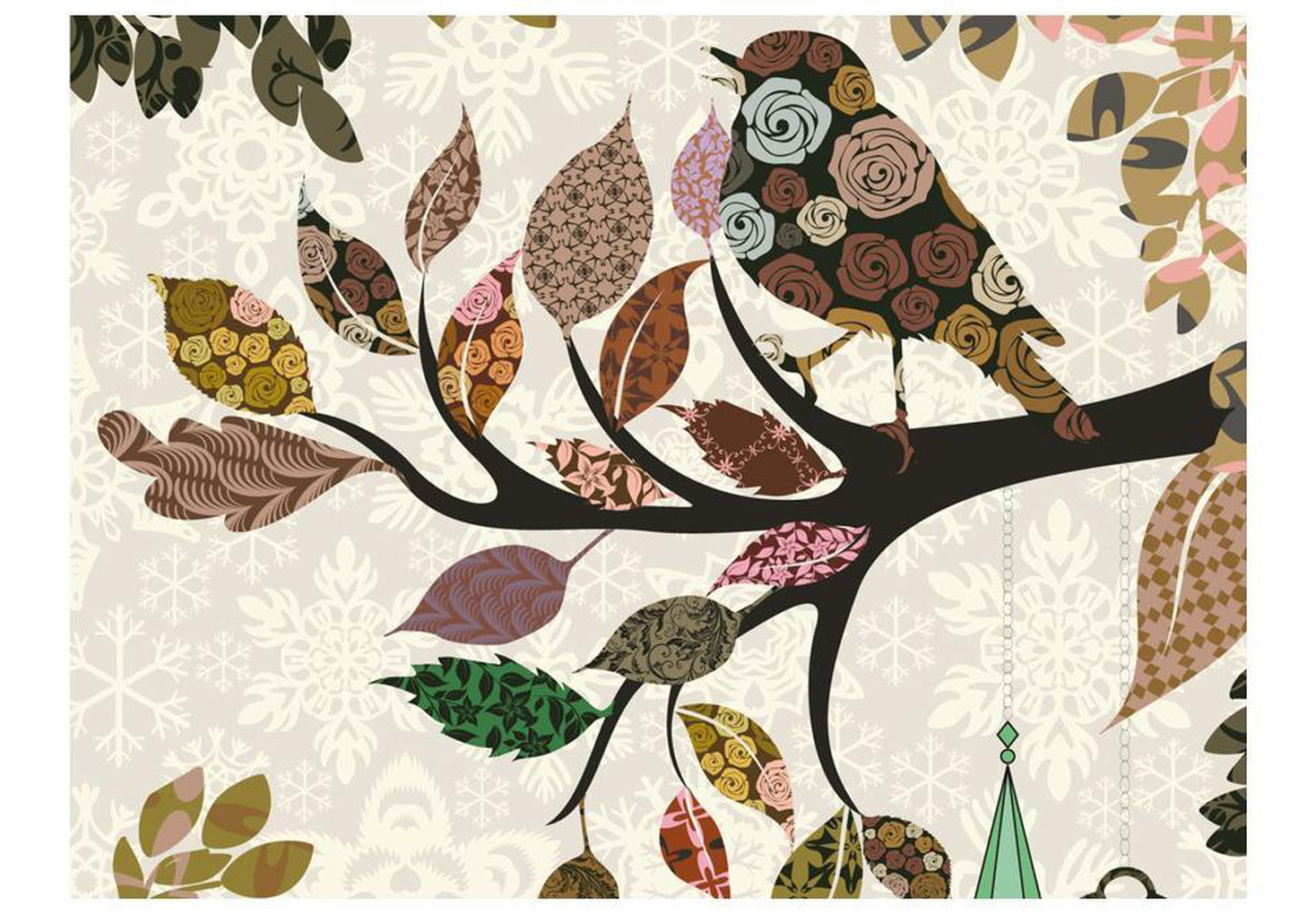 Wall mural - Tree branch with bird (patchwork)-TipTopHomeDecor