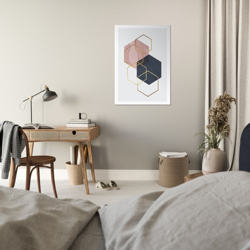 Marble Blush Dark Blue Gold Geometric Poster 02