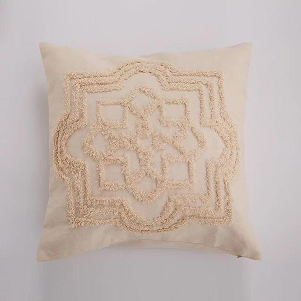 Beige Bohemian Natural Embroidered Floral Cushion Covers-TipTopHomeDecor