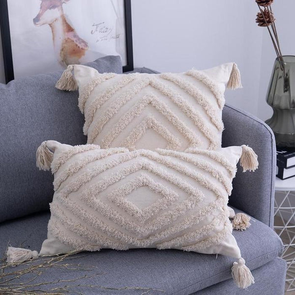 Beige Natural Embroidered Aesthetic Bohemian Cushion Covers-TipTopHomeDecor