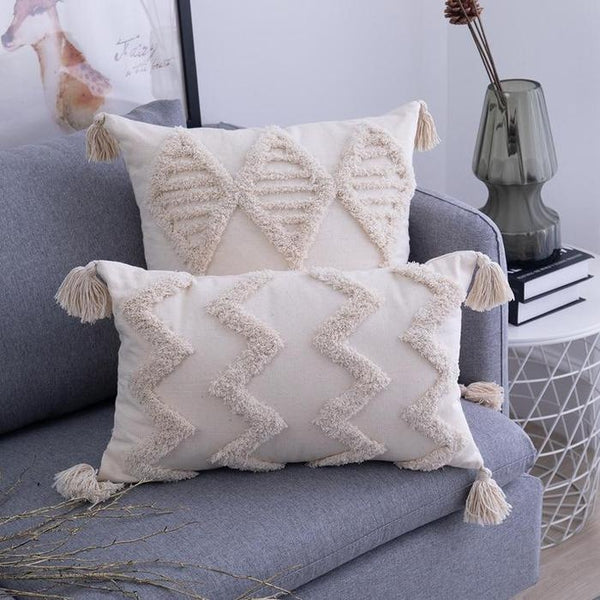 Beige Natural Embroidered Aesthetic Bohemian Cushion Covers-TipTopHomeDecor