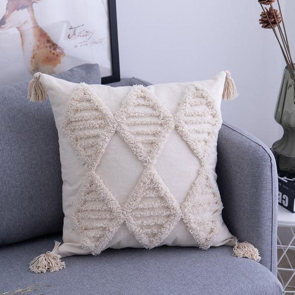 Beige Natural Embroidered Aesthetic Bohemian Cushion Covers-TipTopHomeDecor