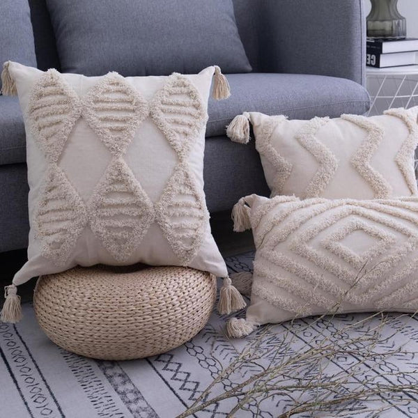 Beige Natural Embroidered Aesthetic Bohemian Cushion Covers-TipTopHomeDecor