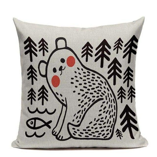 Black and White Cartoon Animal Nordic Throw Pillow Cases-Tiptophomedecor-Interior-Design-Home-Decor