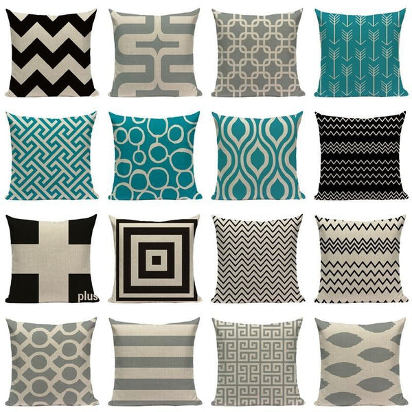 Black And White Turquoise Grey Geometric Throw Pillow Cases-Tiptophomedecor