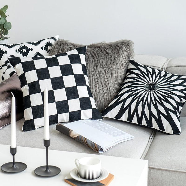 Black White Stitched Pillow Covers-TipTopHomeDecor