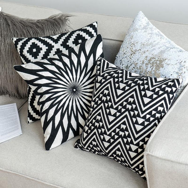 Black White Stitched Pillow Covers-TipTopHomeDecor