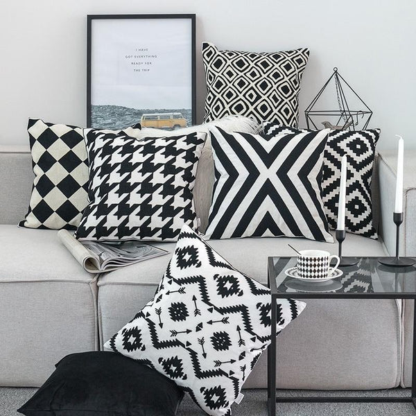 Black White Stitched Pillow Covers-TipTopHomeDecor