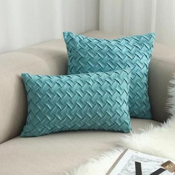 Blue Green Woven Pattern Cushion Covers-Tiptophomedecor-Interior-Design-Home-Decor