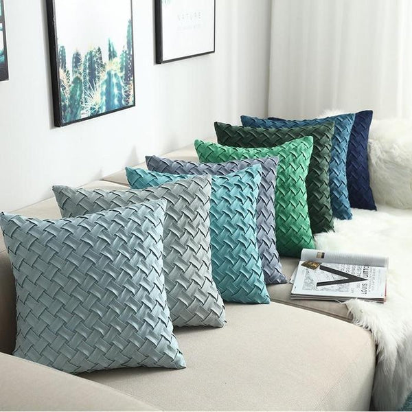 Blue Green Woven Pattern Cushion Covers-Tiptophomedecor-Interior-Design-Home-Decor