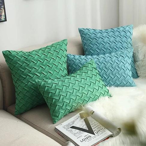 Blue Green Woven Pattern Cushion Covers-Tiptophomedecor-Interior-Design-Home-Decor