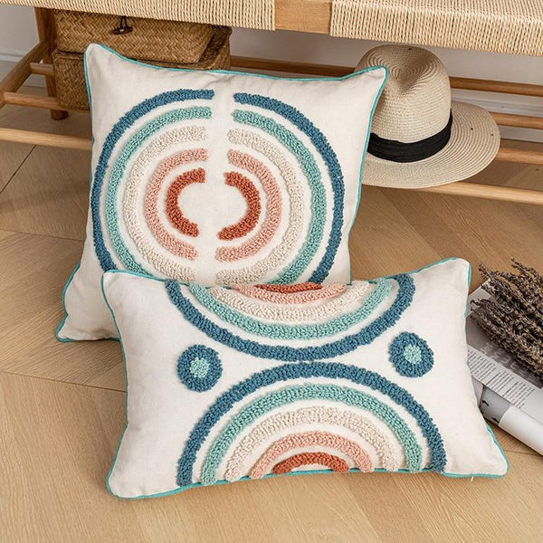 Blue Neutral Rainbow Embroidered Cushion Covers-TipTopHomeDecor