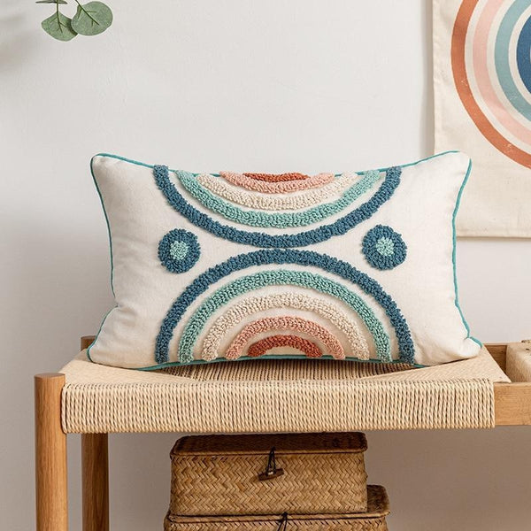 Blue Neutral Rainbow Embroidered Cushion Covers-TipTopHomeDecor