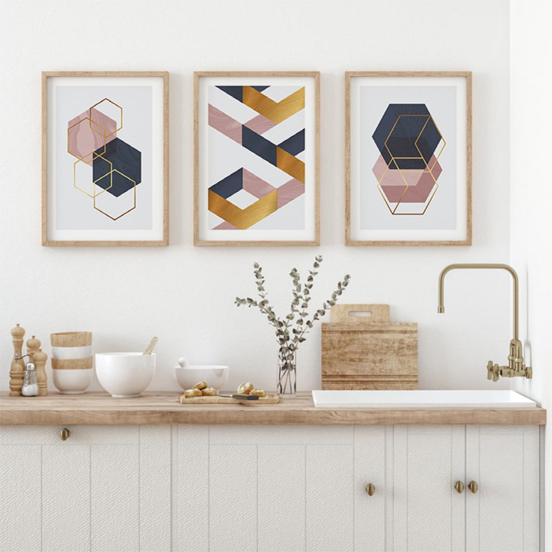 Marble Blush Dark Blue Gold Geometric Poster 03