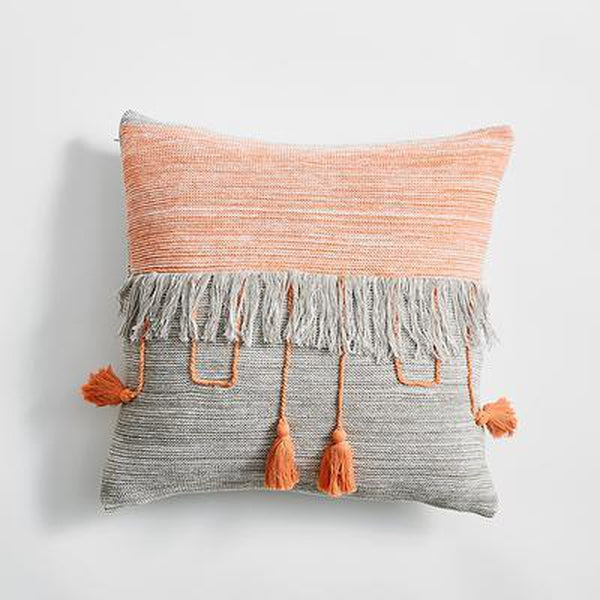 Cable Knitted Tassel Vintage Grey Blue Orange Pillow Cases-Tiptophomedecor-Interior-Design-Home-Decor